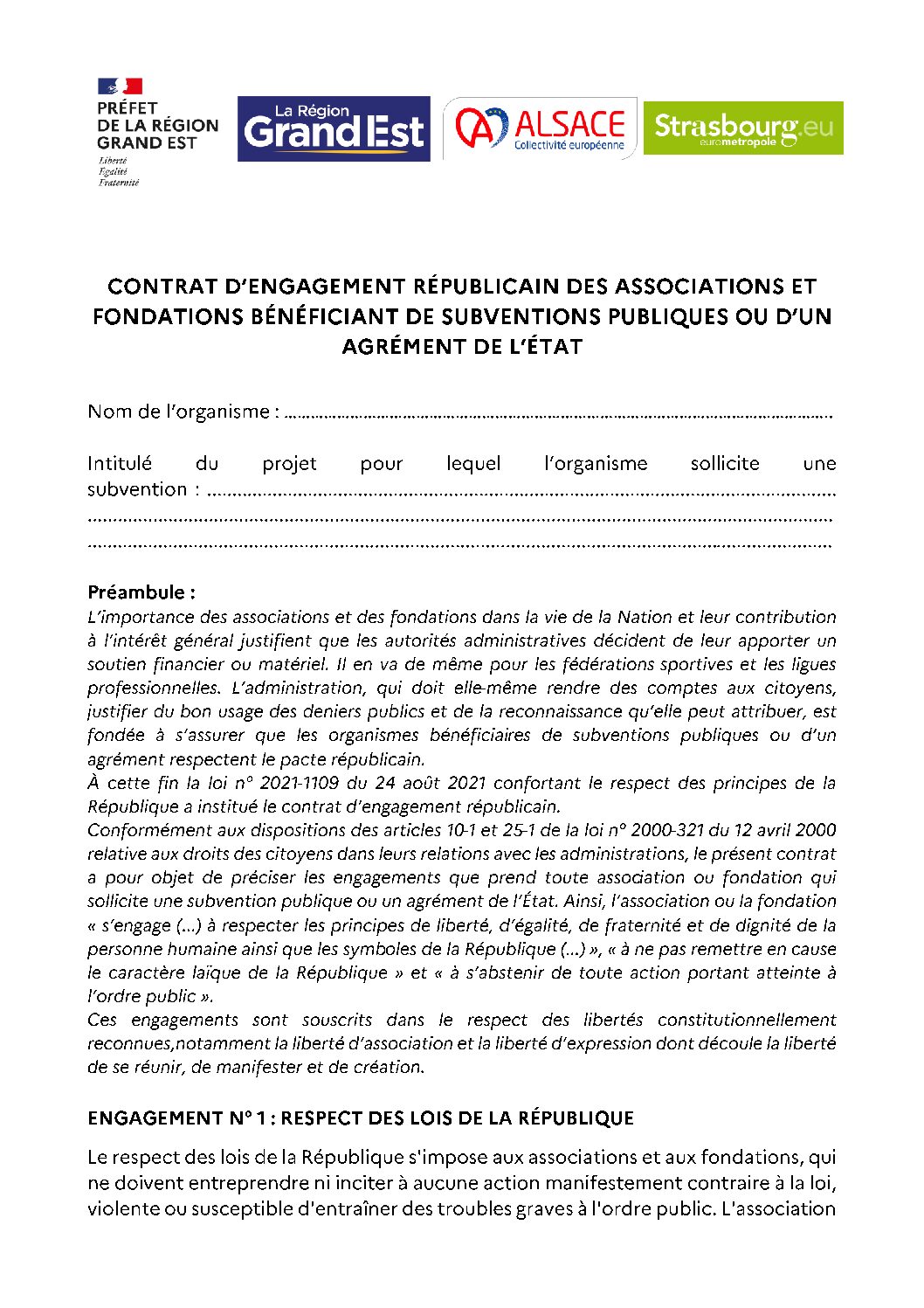 Contrat d'engagement associations